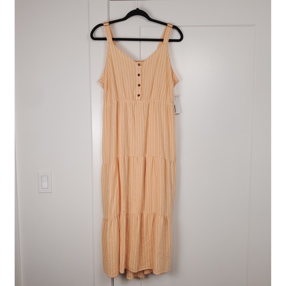 Linen Blend Tiered Midi Dress Womens XXL Creamsicle Orange Striped Sonoma